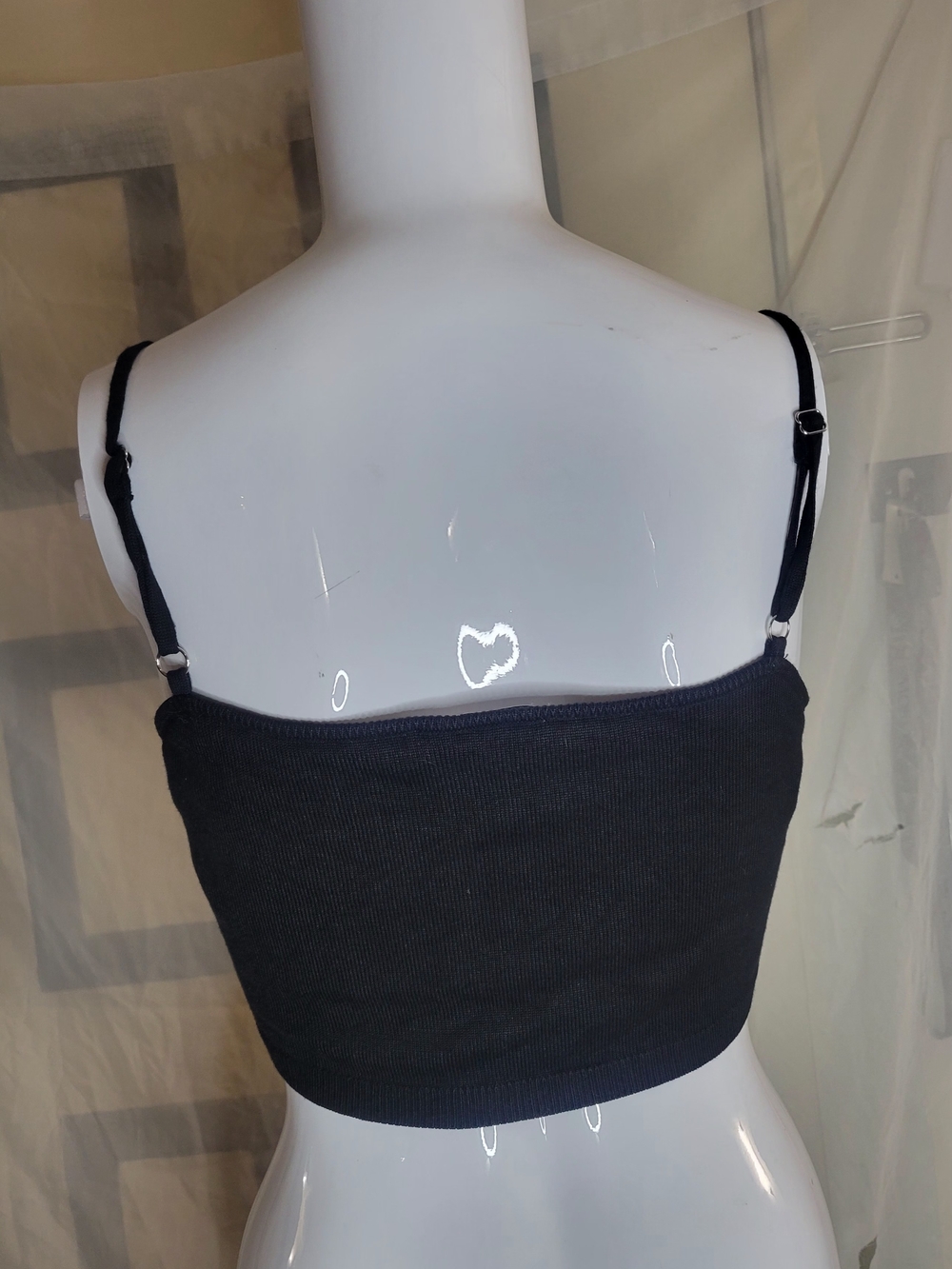 Black Ribbed Cropped Camisole with Adjustable Straps